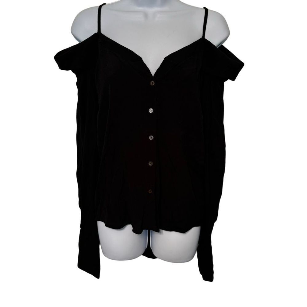 VICI Women Off Shoulder Black Blouse Long Sleeve Medium Cold Shoulder Shirt - Picture 5 of 11
